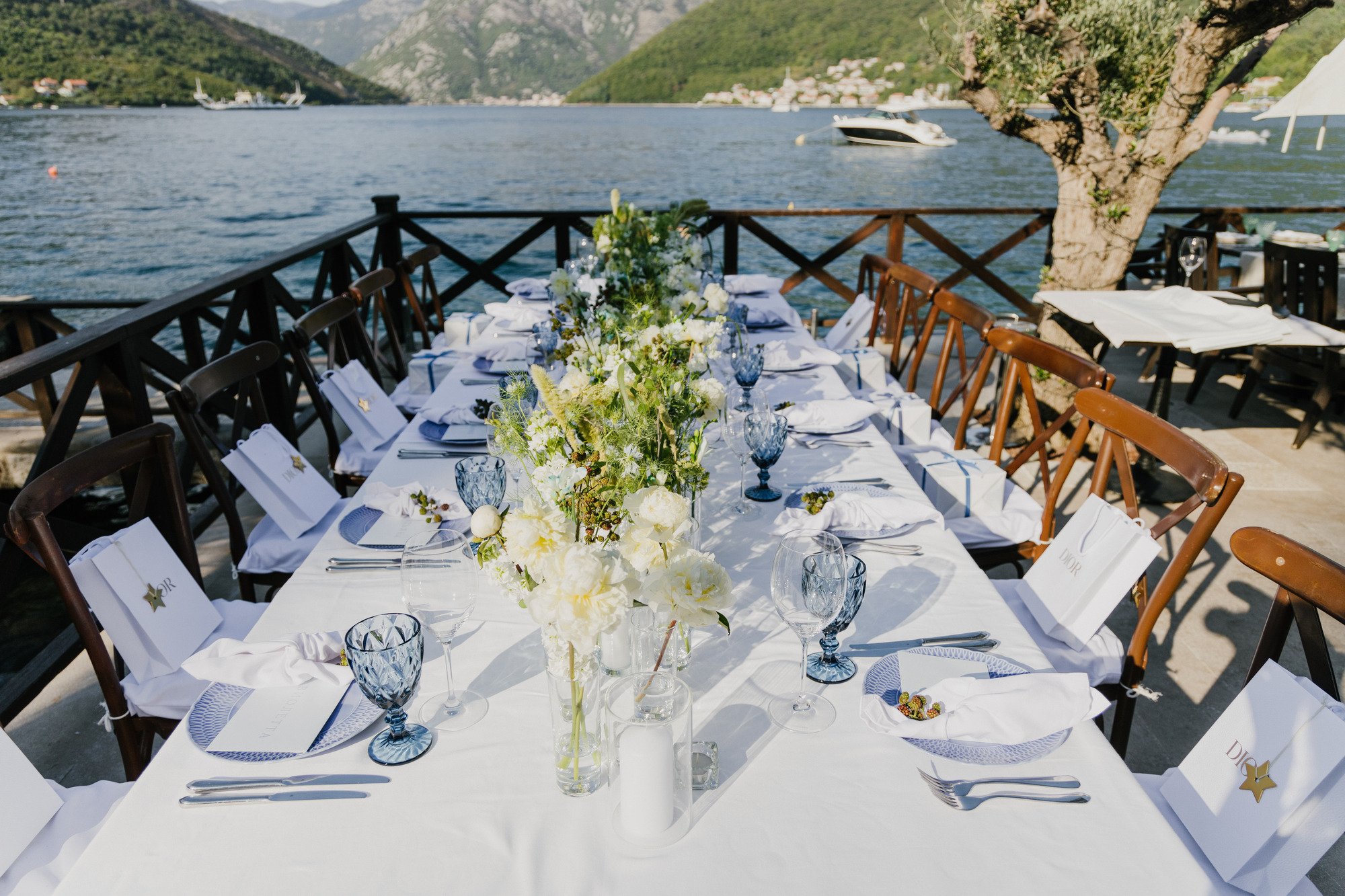 Vibrant floral decorations creating a festive atmosphere for a birthday celebration on the beautiful Adriatic coastline