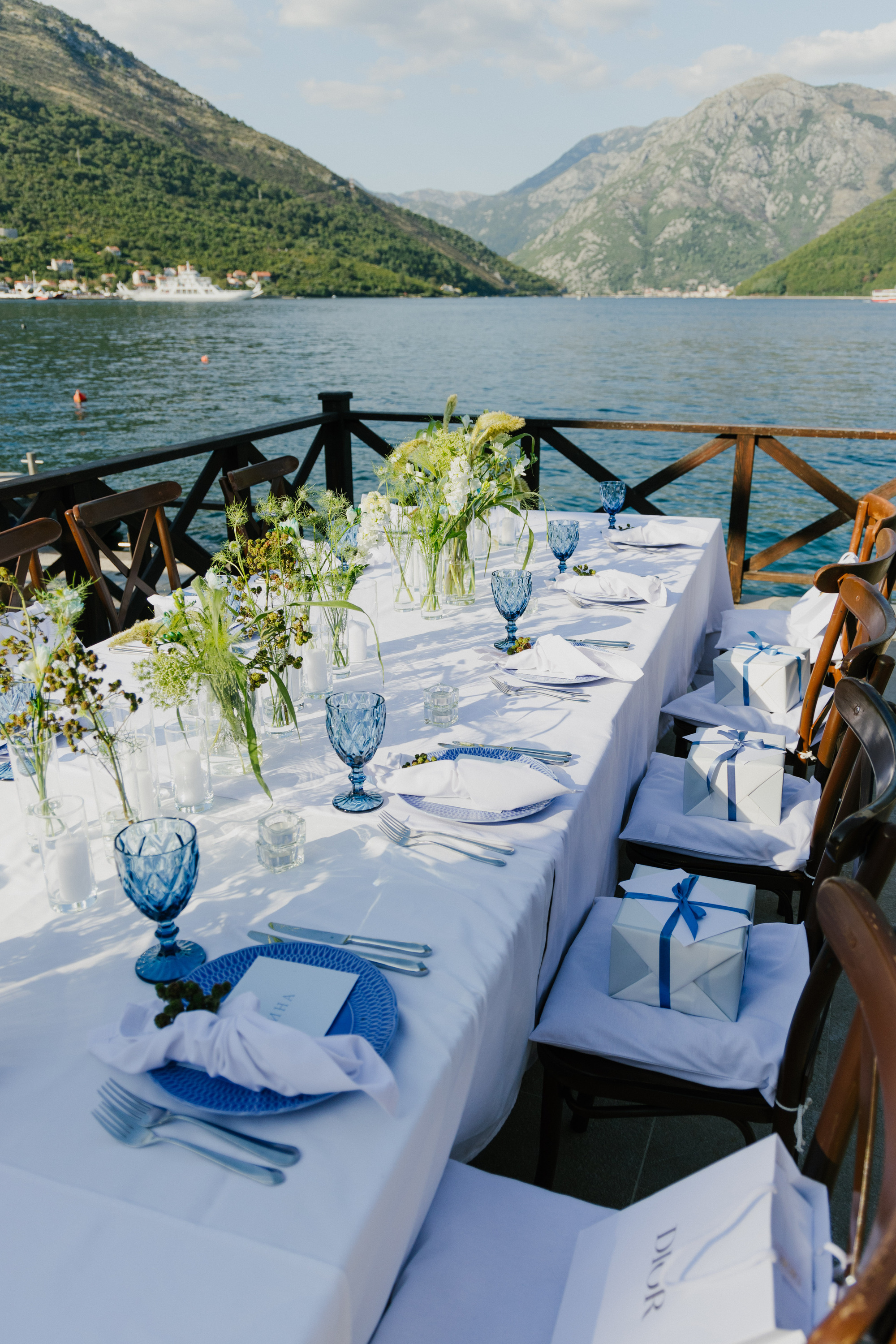 Vibrant floral decorations creating a festive atmosphere for a birthday celebration on the beautiful Adriatic coastline