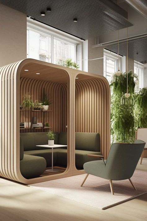 Tailored Retail for Coworking Spaces This setup demonstrates outstanding expertise in the design of collaborative spaces. Curved wooden modules, crafted with advanced cutting and assembly techniques, provide a semi-open layout that is perfect for both team collaboration and individual work. Each component, from built-in shelves to ergonomic seating, has been optimized to maximize space efficiency while promoting a functional and harmonious atmosphere.