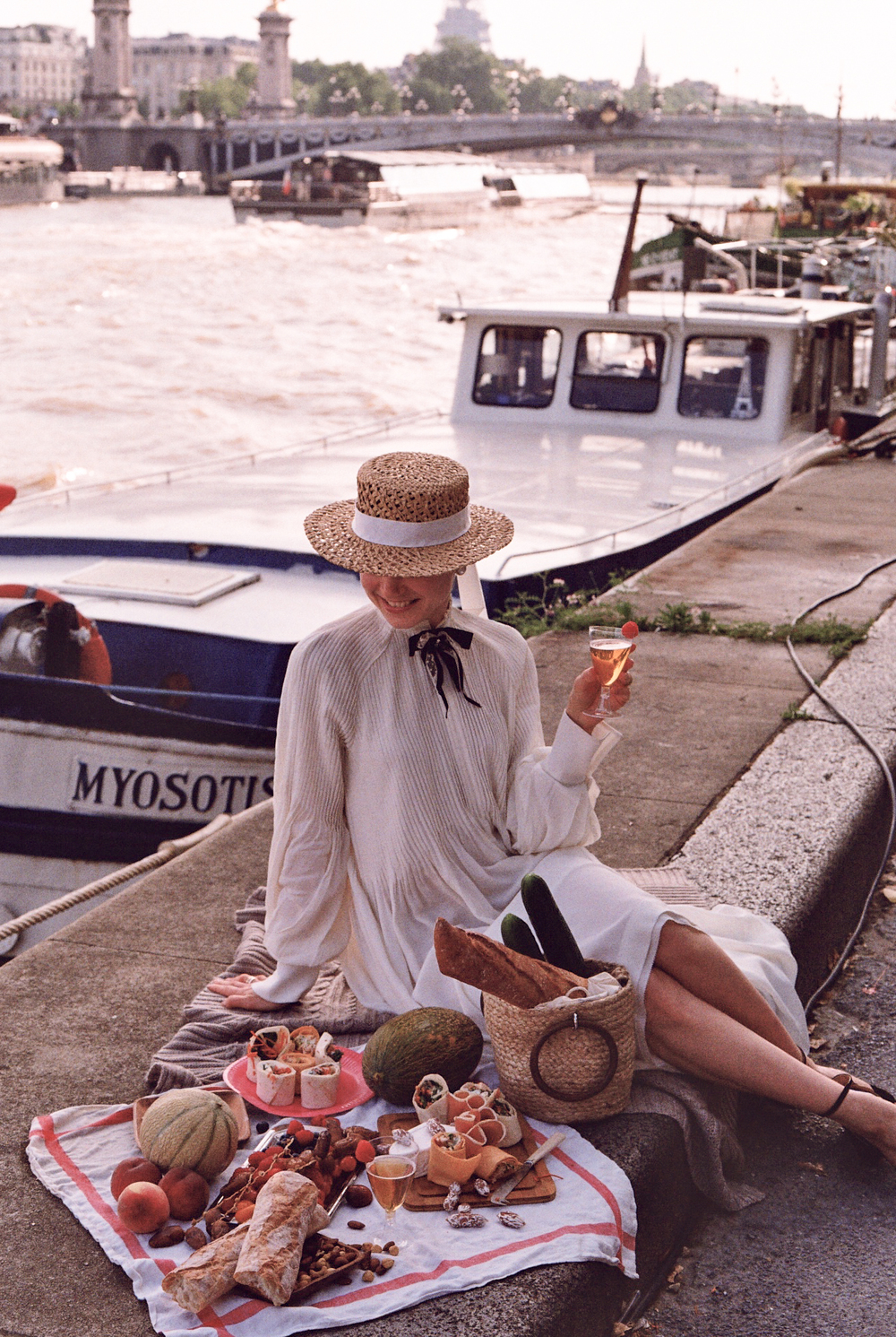 analog photo of a vintage style picnic in Paris