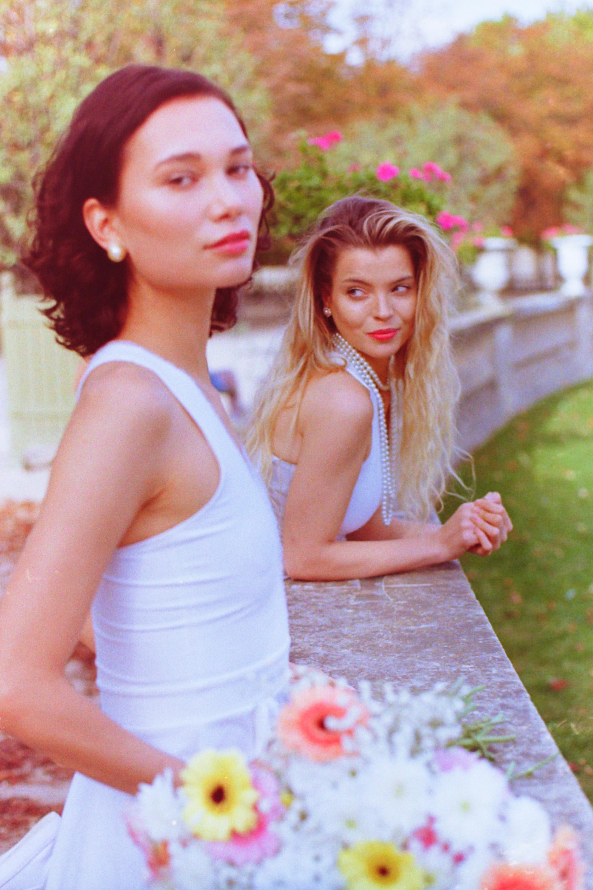 Thaber's brand campaign shoot in the Luxembourg Gardens, with two beautiful models, captured on film by Paris fashion photographer Anya Parsley