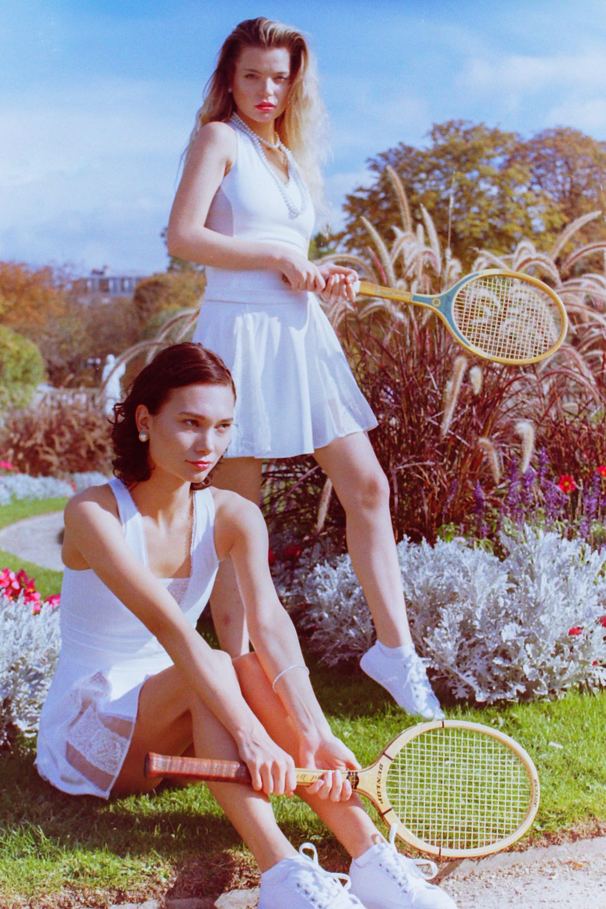 Thaber's campaign shoot in the Luxembourg Gardens, with models evoking a bygone era, captured on film by Paris fashion photographer Anya Parsley