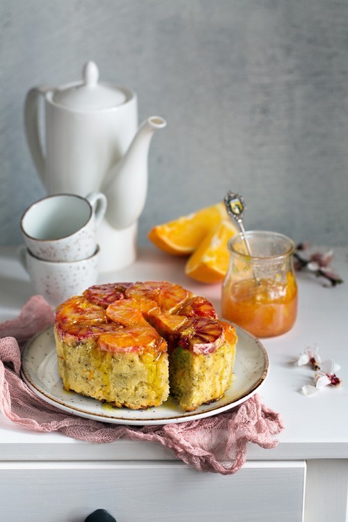 Gestürzter Orangenkuchen mit Polenta, glutenfrei und vegan