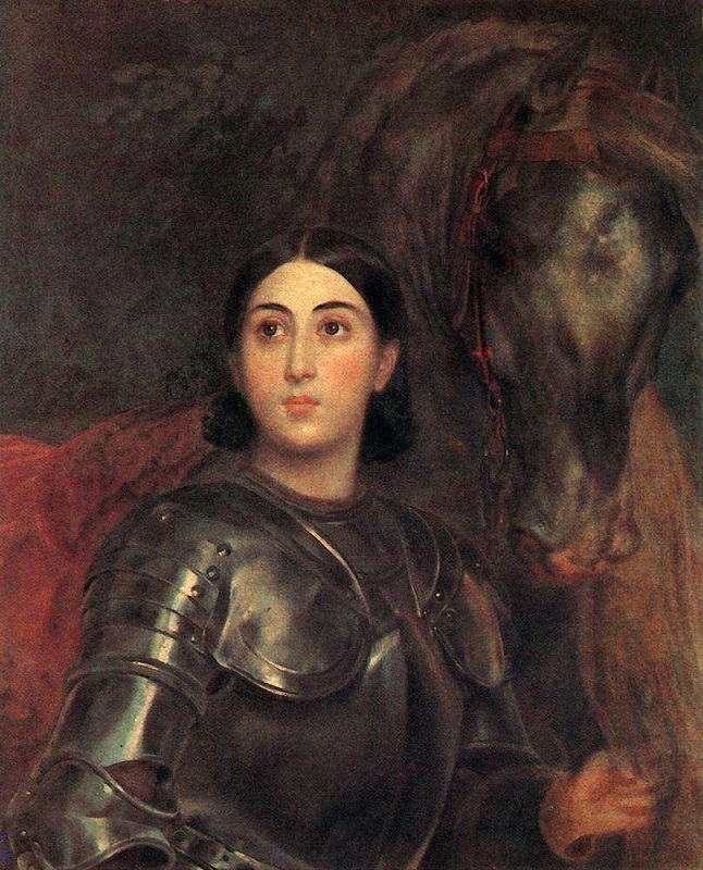 картина художника, портрет девушки в латах с лошадью