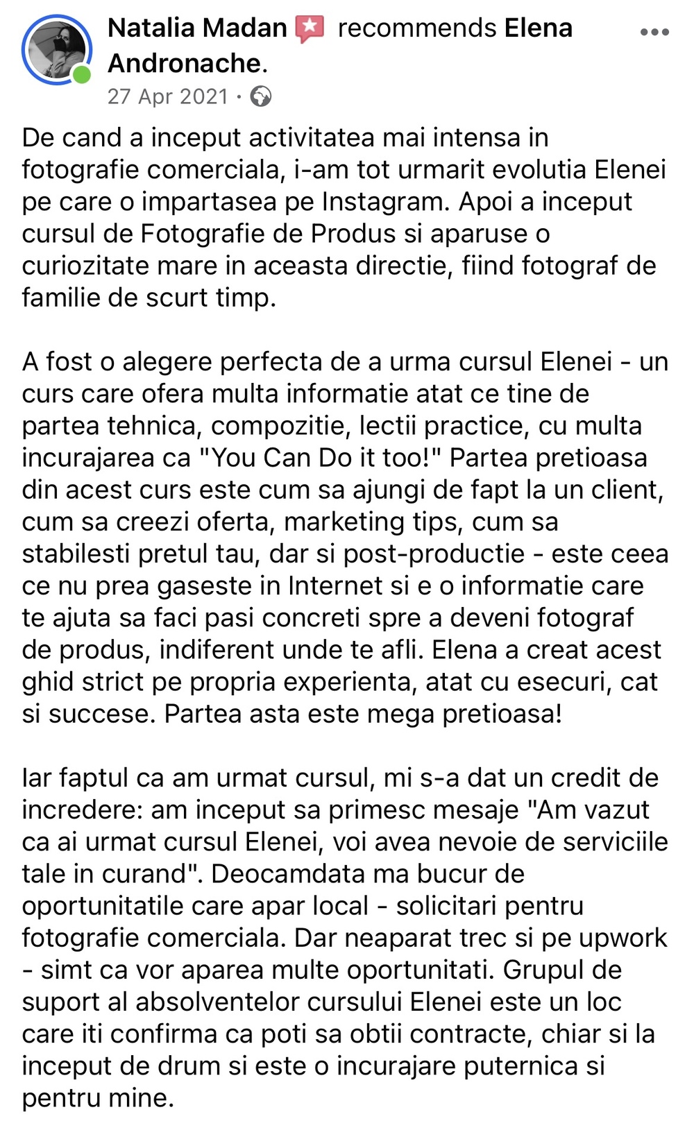 Recomandare pe Facebook