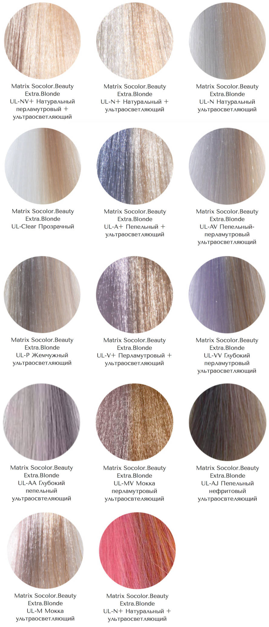 Оттенки красок для волос Matrix