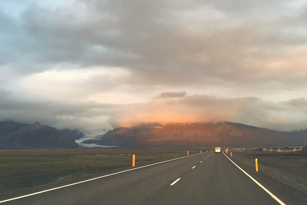 Vatnajokull, Iceland, driving, sunset