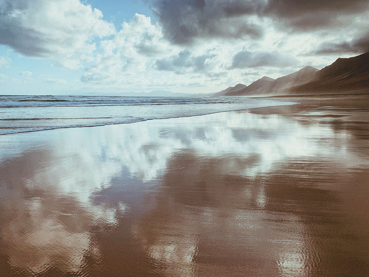 beach, long walk, earphones, clouds, chilly