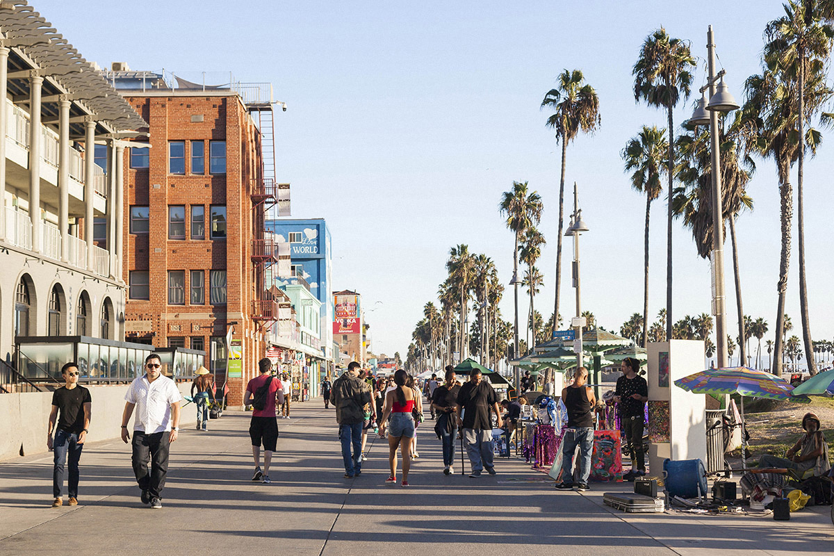 venice beach, boardwalk, sunset