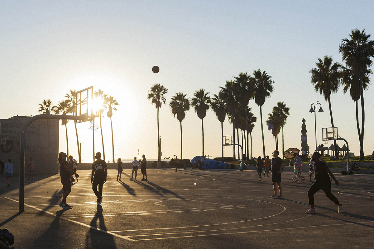 venice beach, boardwalk, sunset