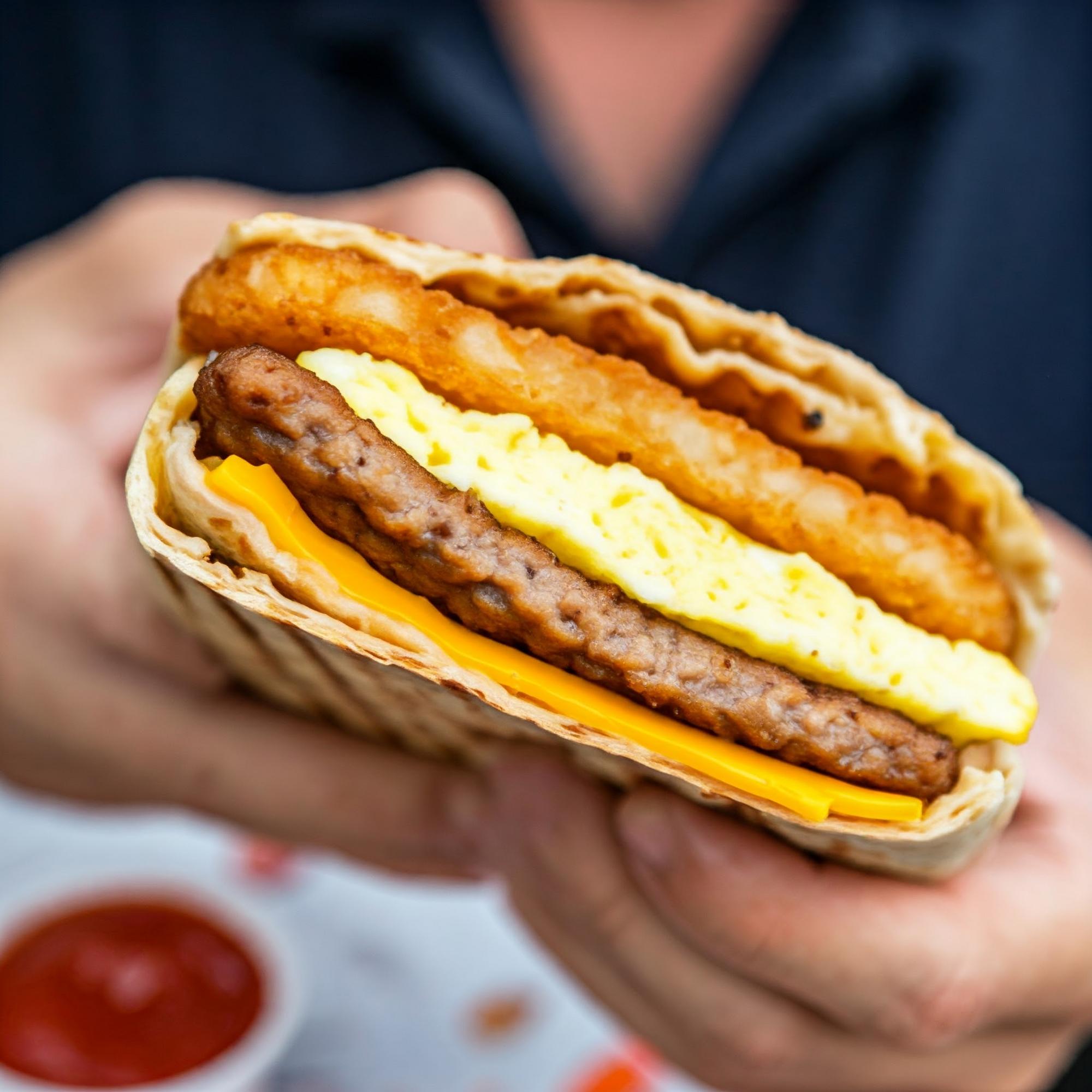  Start your day off right with a satisfying Taco Bell Breakfast Crunchwrap, perfect for on-the-go breakfast