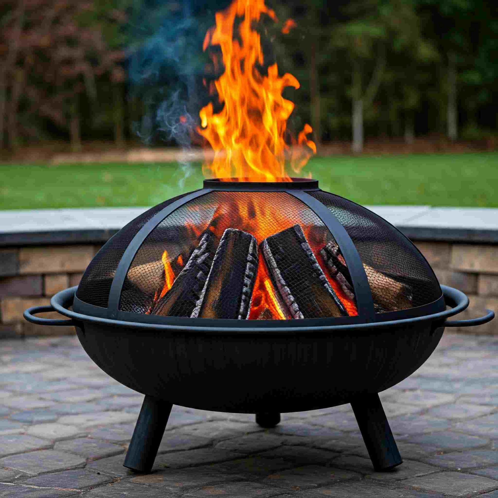 Outdoor fire pit with glowing embers for rustic wood-fired cooking