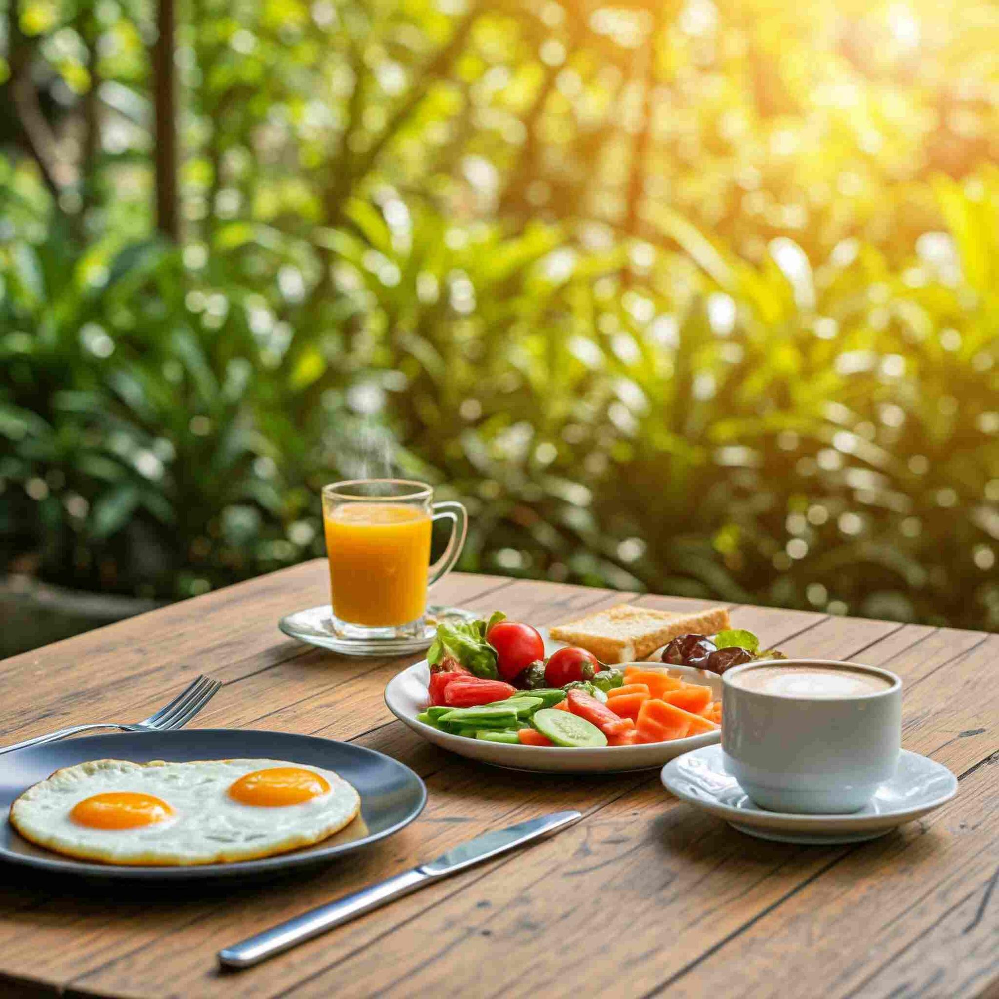 Family enjoying wood-cooked breakfast outdoors in a rustic setting