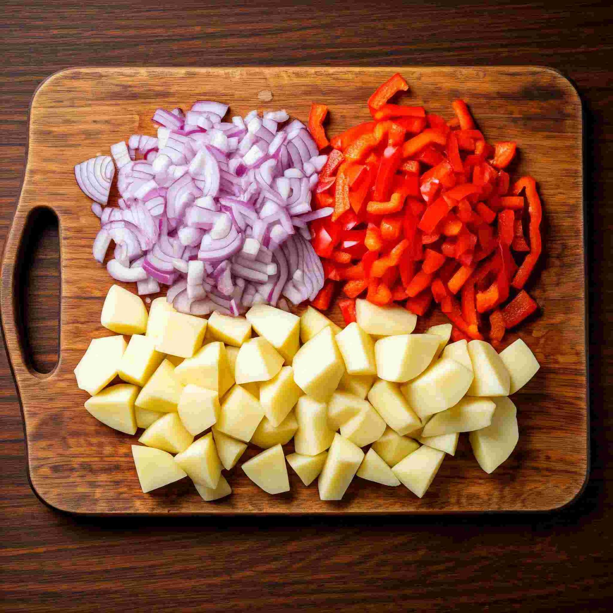 fresh ingredients for wood-fire breakfast on a wooden cutting board