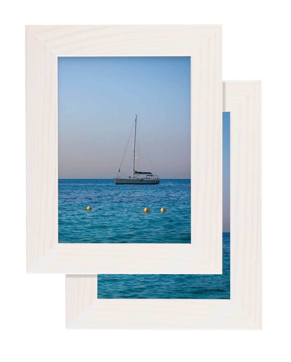 4x6 and 3x5 Albesia Wood Beige Blue Striped Photo Frames - Sea