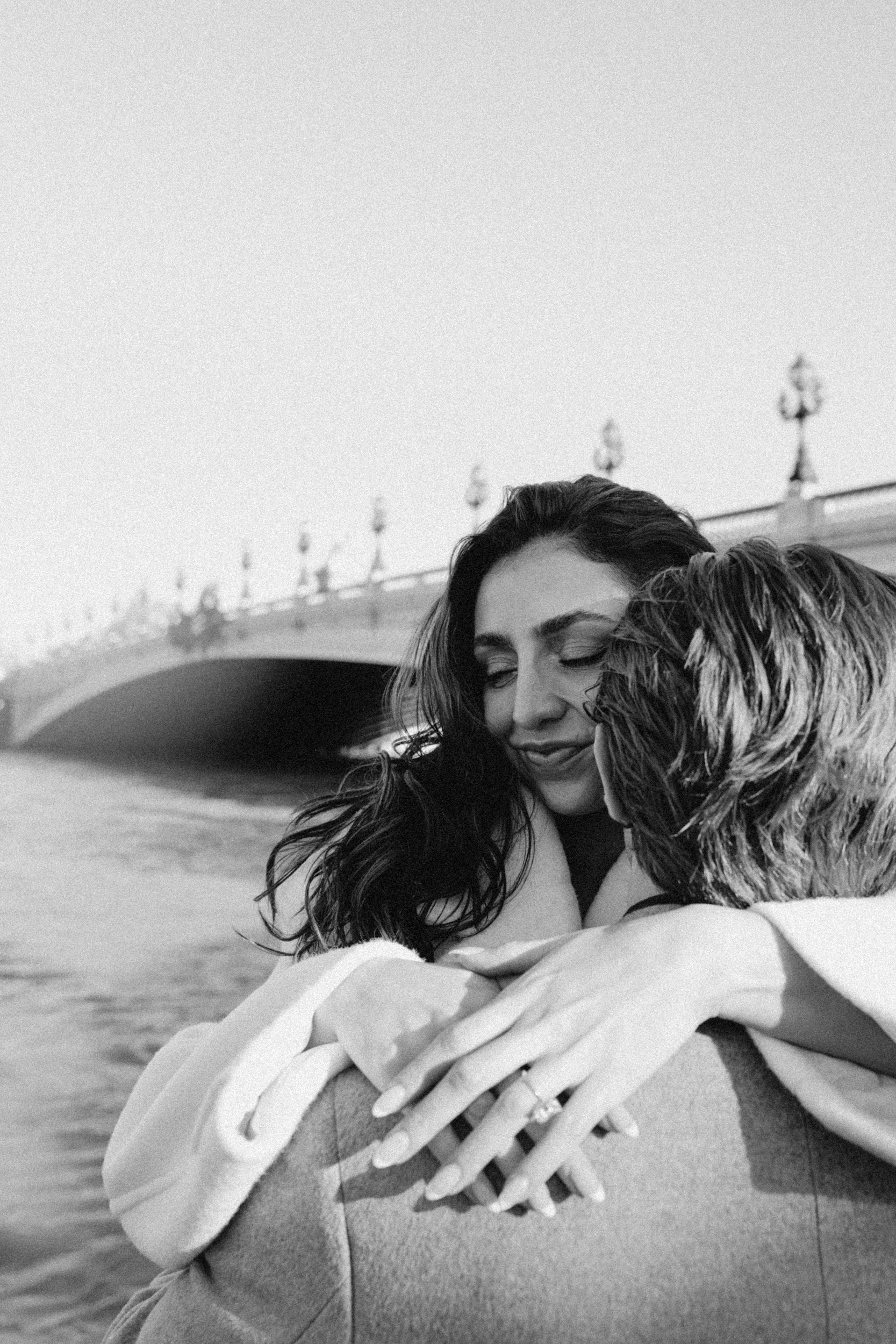 Elegant black and white engagement photo in Paris by Anya Parsley