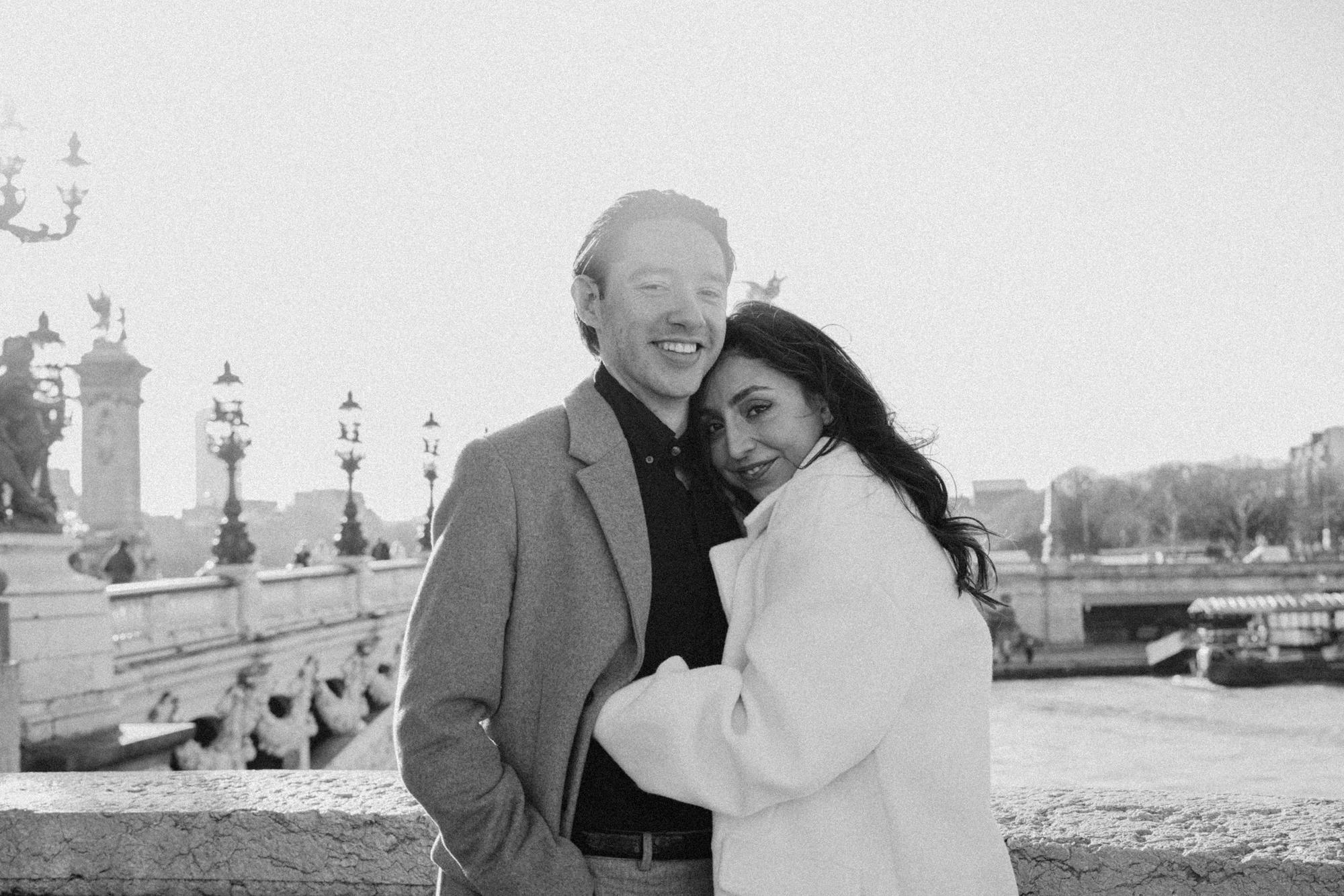 Monochromatic engagement photo session in Paris