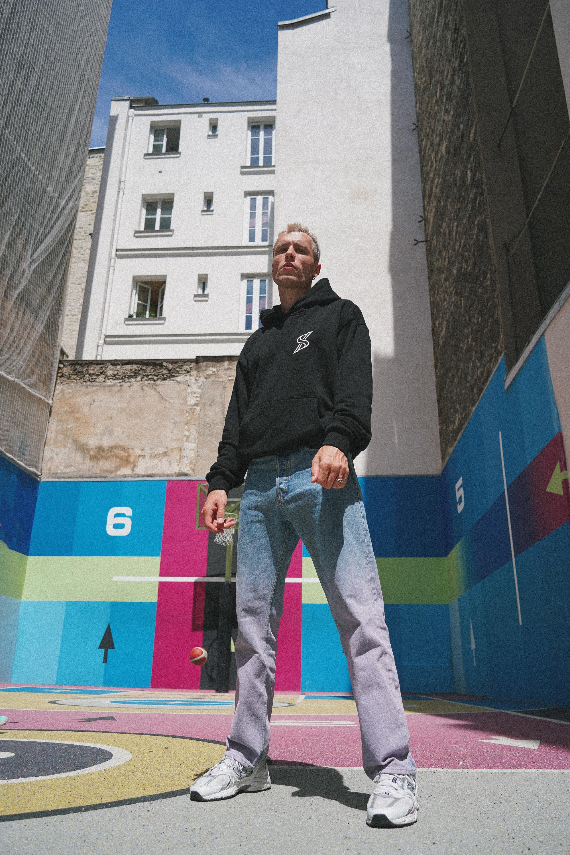 SNATCH hoodie showcased at colorful Duperré basketball court in Paris | Paris Fashion Photographer Anya Parsley