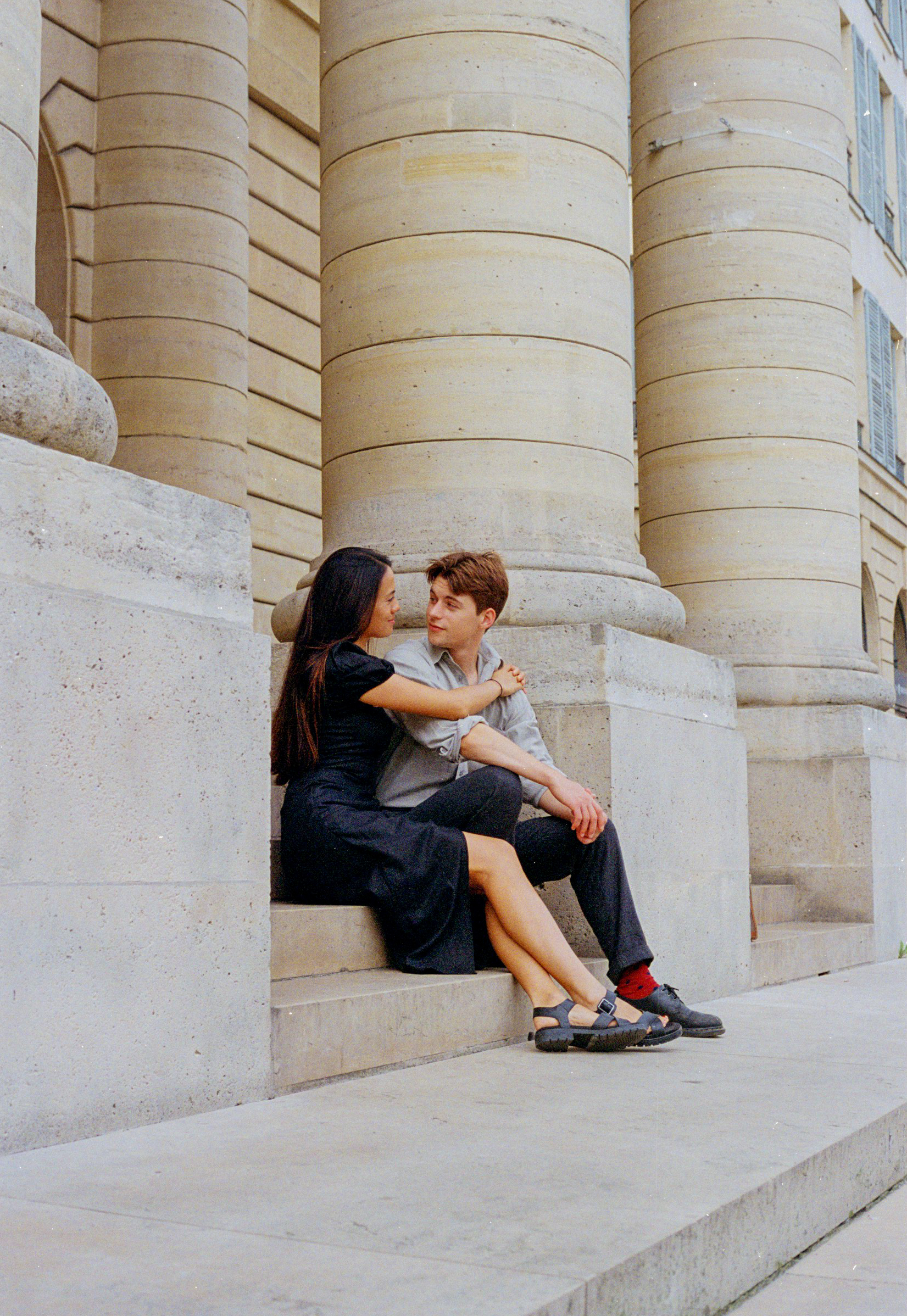natural and casual engagement photos of a couple in Paris