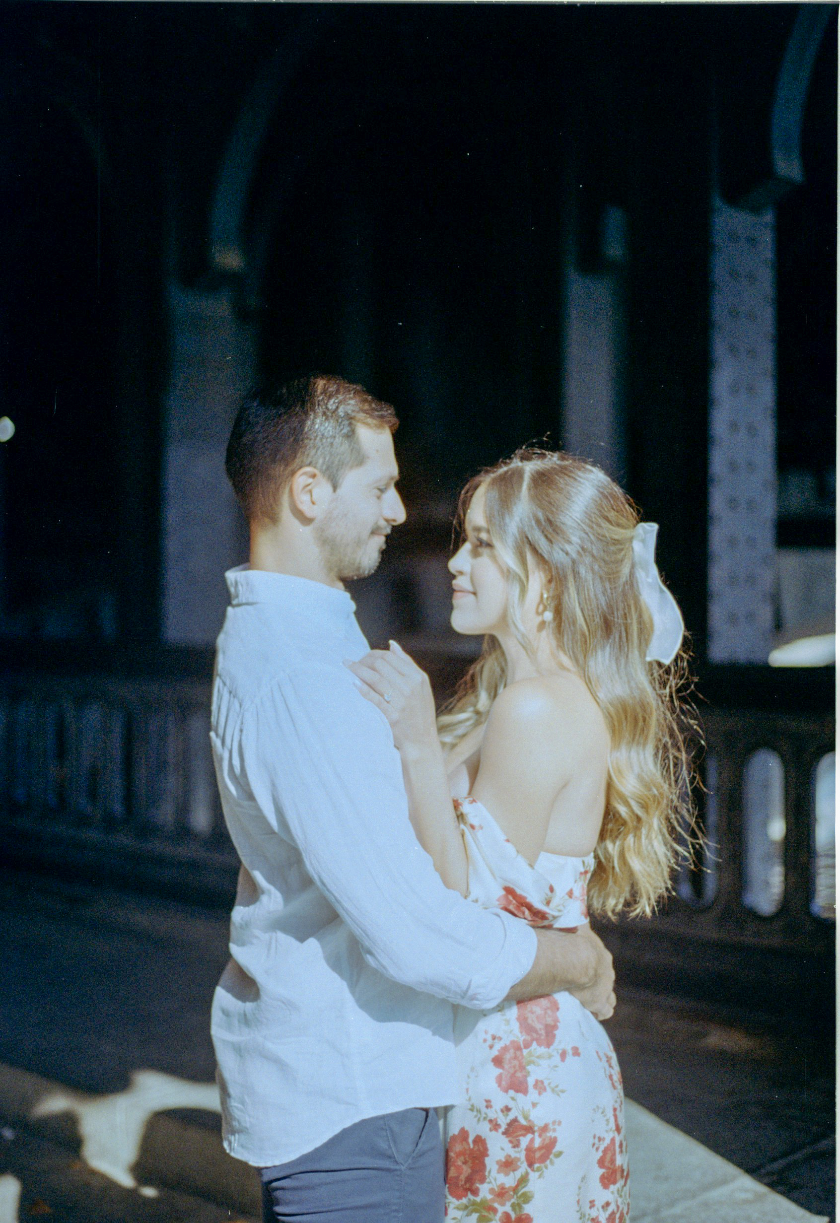cinematic engagement photo of a couple in Paris 