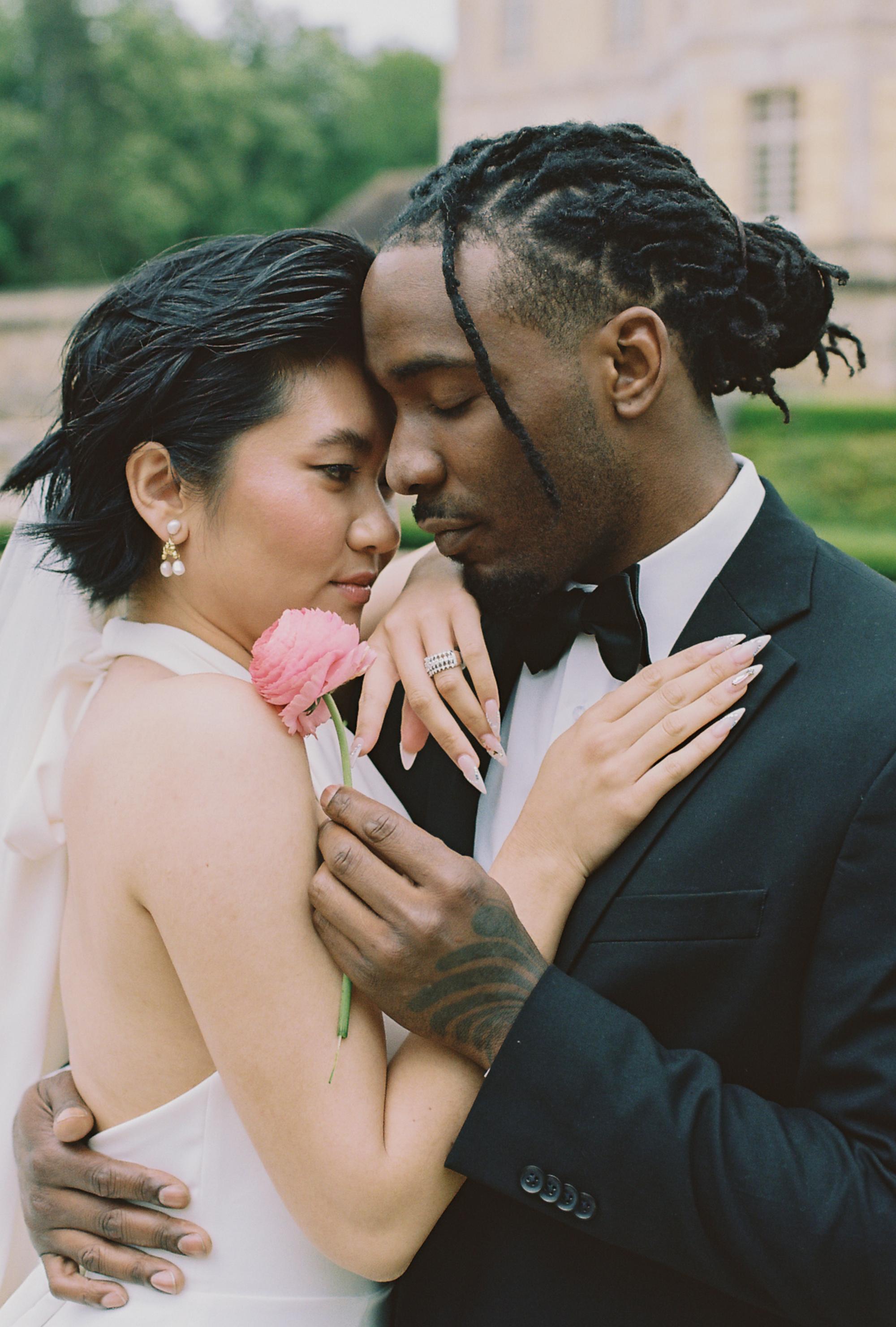 Bride and groom in an editorial-style wedding photoshoot