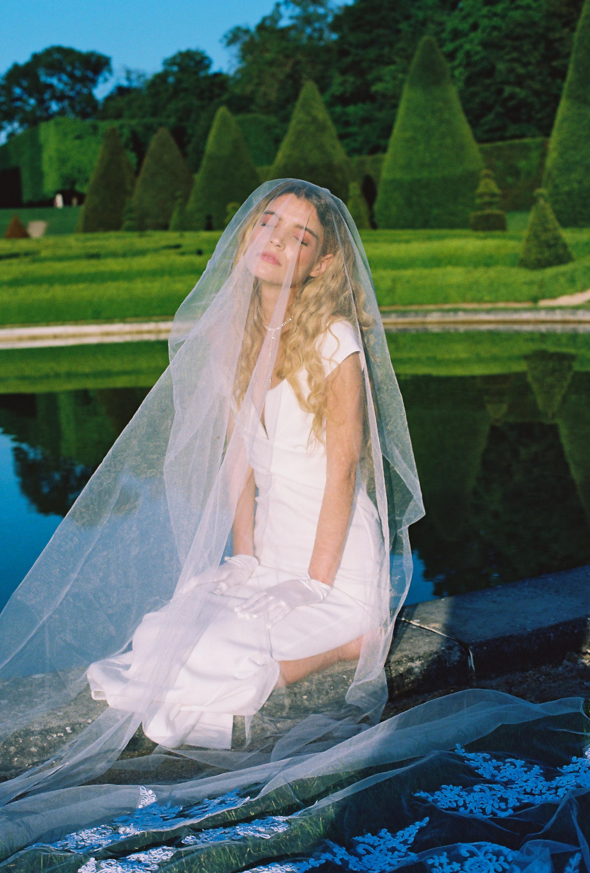 High-fashion editorial wedding portrait in Paris