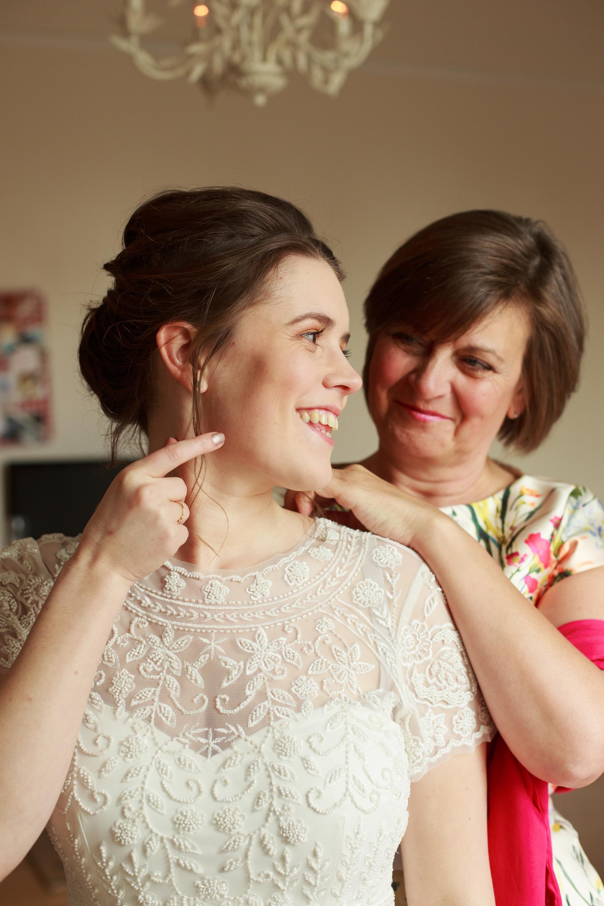 Bride and mom on wedding day